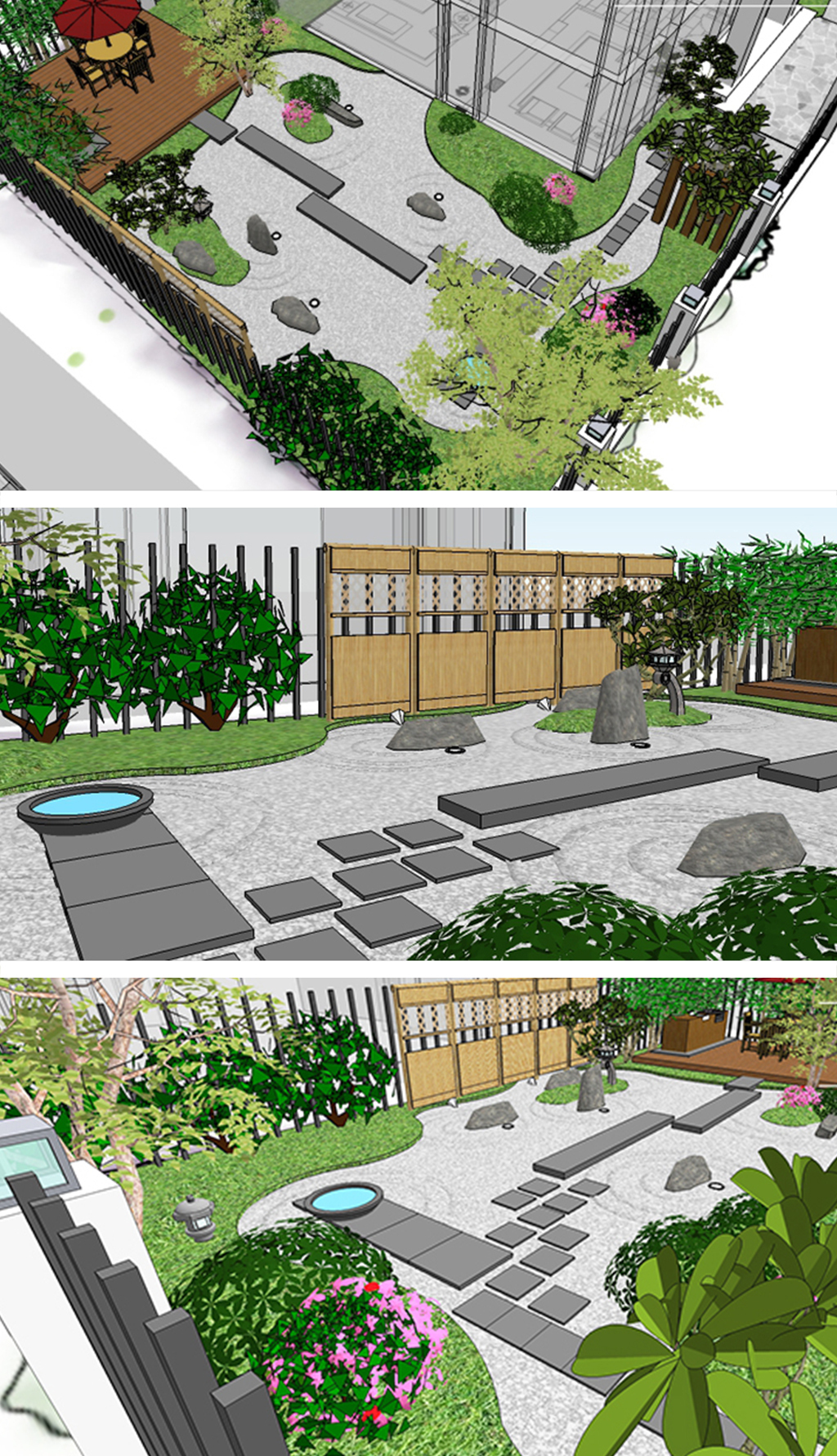 原創(chuàng)日式風(fēng)格庭院枯山水景觀設(shè)計9套SU模型-版權(quán)可商用